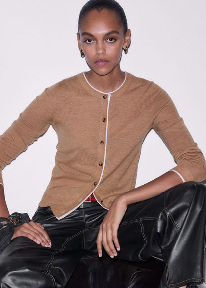 Camel Brown Barely There Contrast Slim Cardigan | ME+EM Clothing