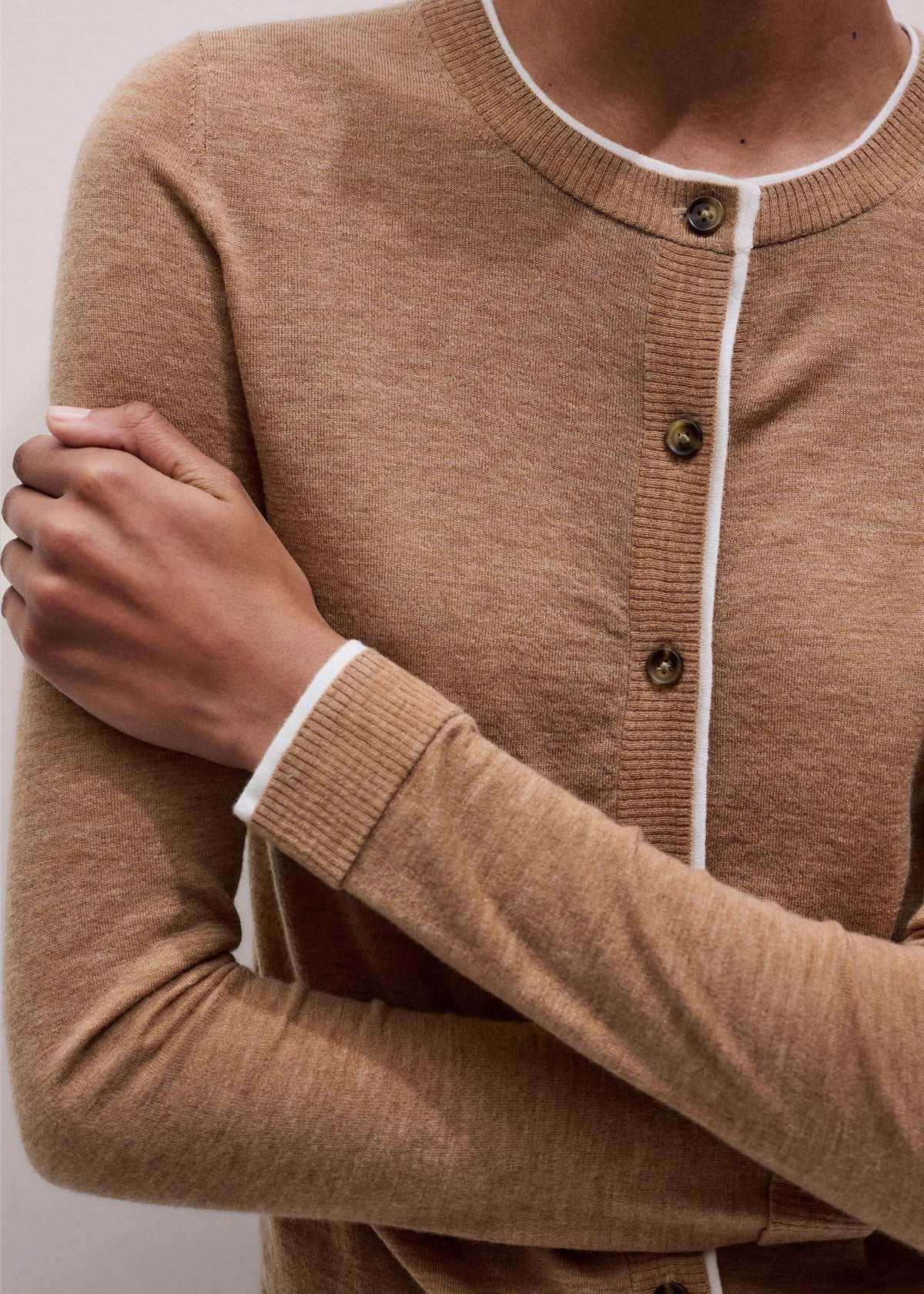 Camel Brown Barely There Contrast Slim Cardigan | ME+EM Clothing
