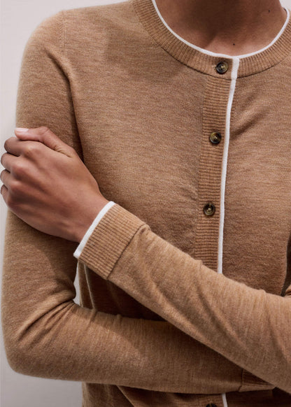 Camel Brown Barely There Contrast Slim Cardigan | ME+EM Clothing