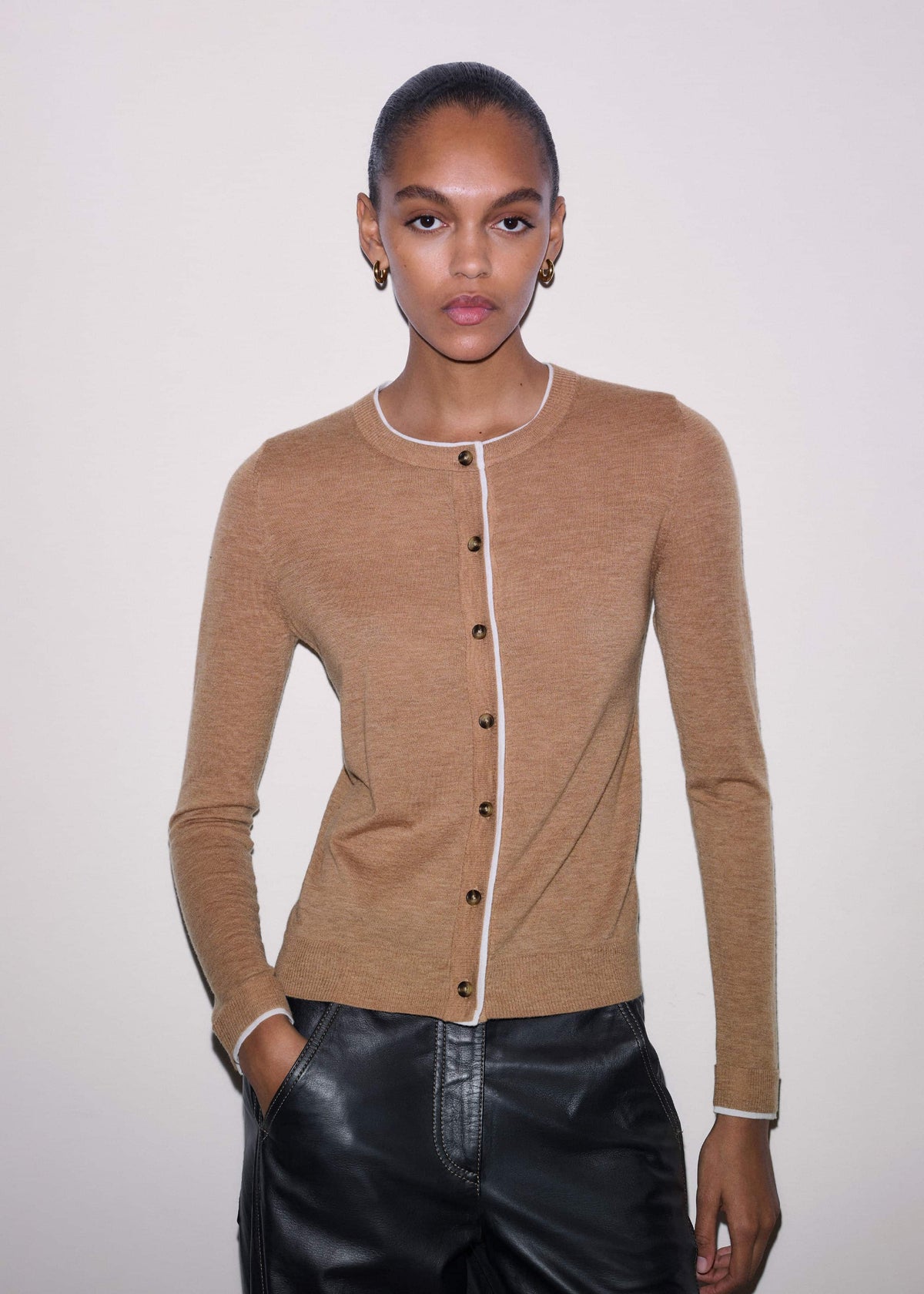Camel Brown Barely There Contrast Slim Cardigan | ME+EM Clothing