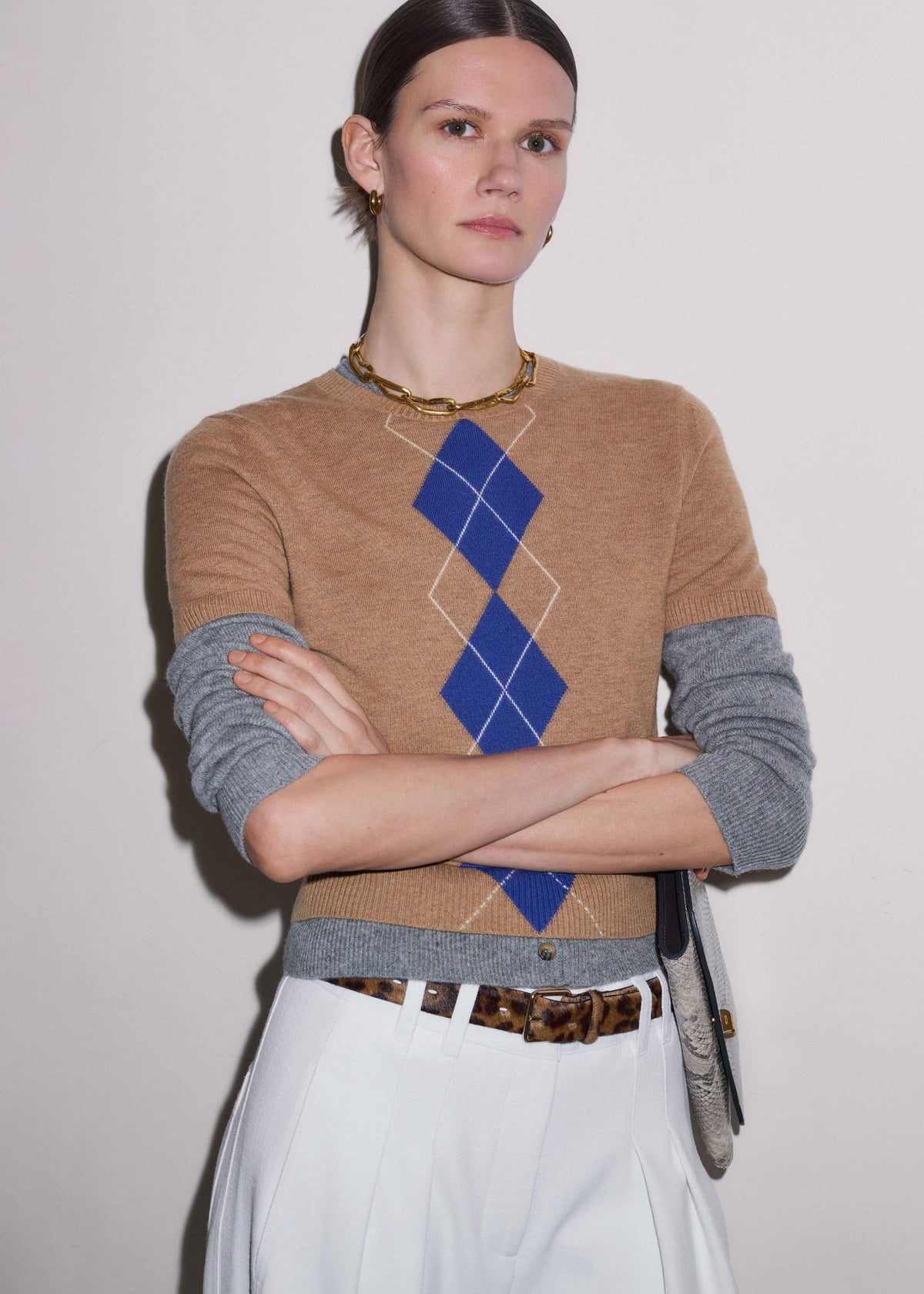 Brown Fine Argyle Slim Tee | ME+EM Clothing