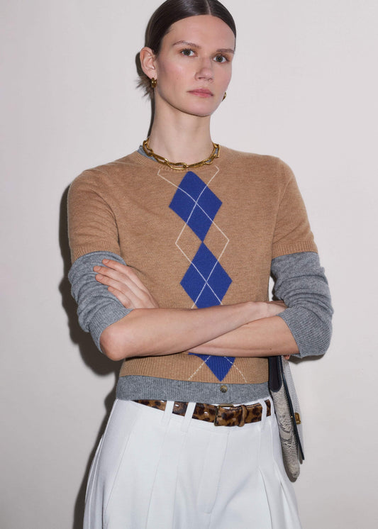 Brown Fine Argyle Slim Tee | ME+EM Clothing