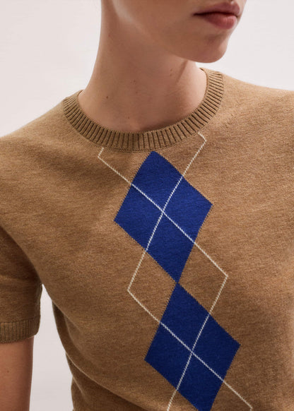 Brown Fine Argyle Slim Tee | ME+EM Clothing