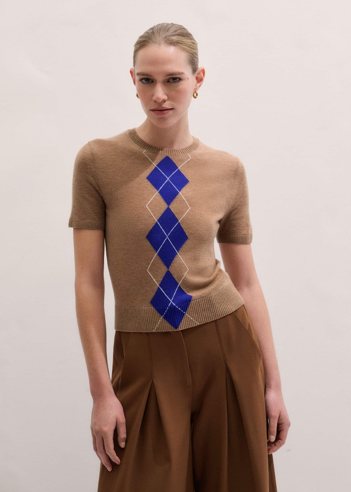 Brown Fine Argyle Slim Tee | ME+EM Clothing