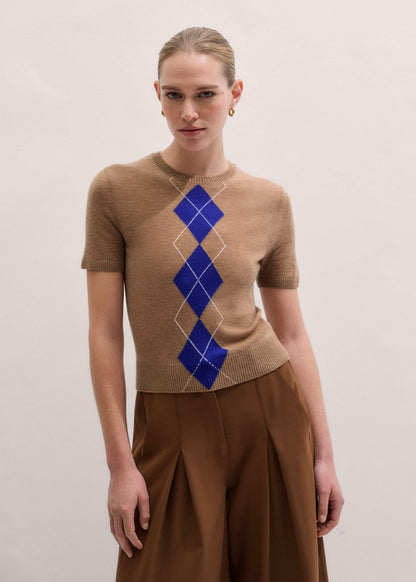 Brown Fine Argyle Slim Tee | ME+EM Clothing