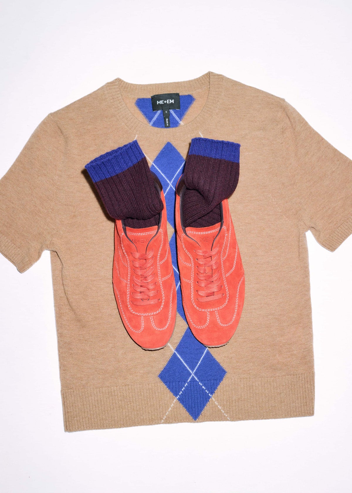 Brown Fine Argyle Slim Tee | ME+EM Clothing