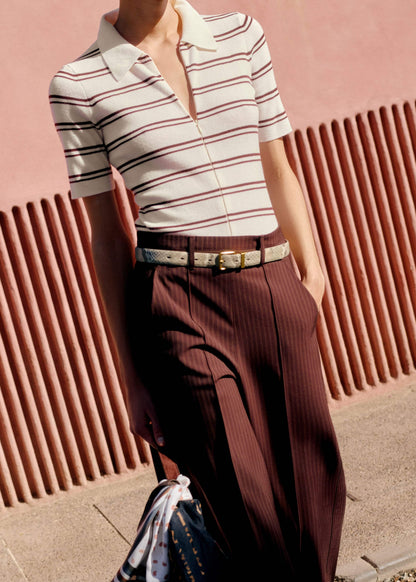 Cream Two-Way Zip Stripe Slim Tee | ME+EM Clothing