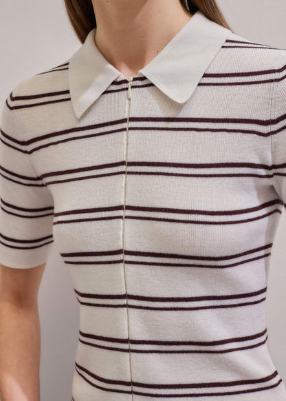 Cream Two-Way Zip Stripe Slim Tee | ME+EM Clothing