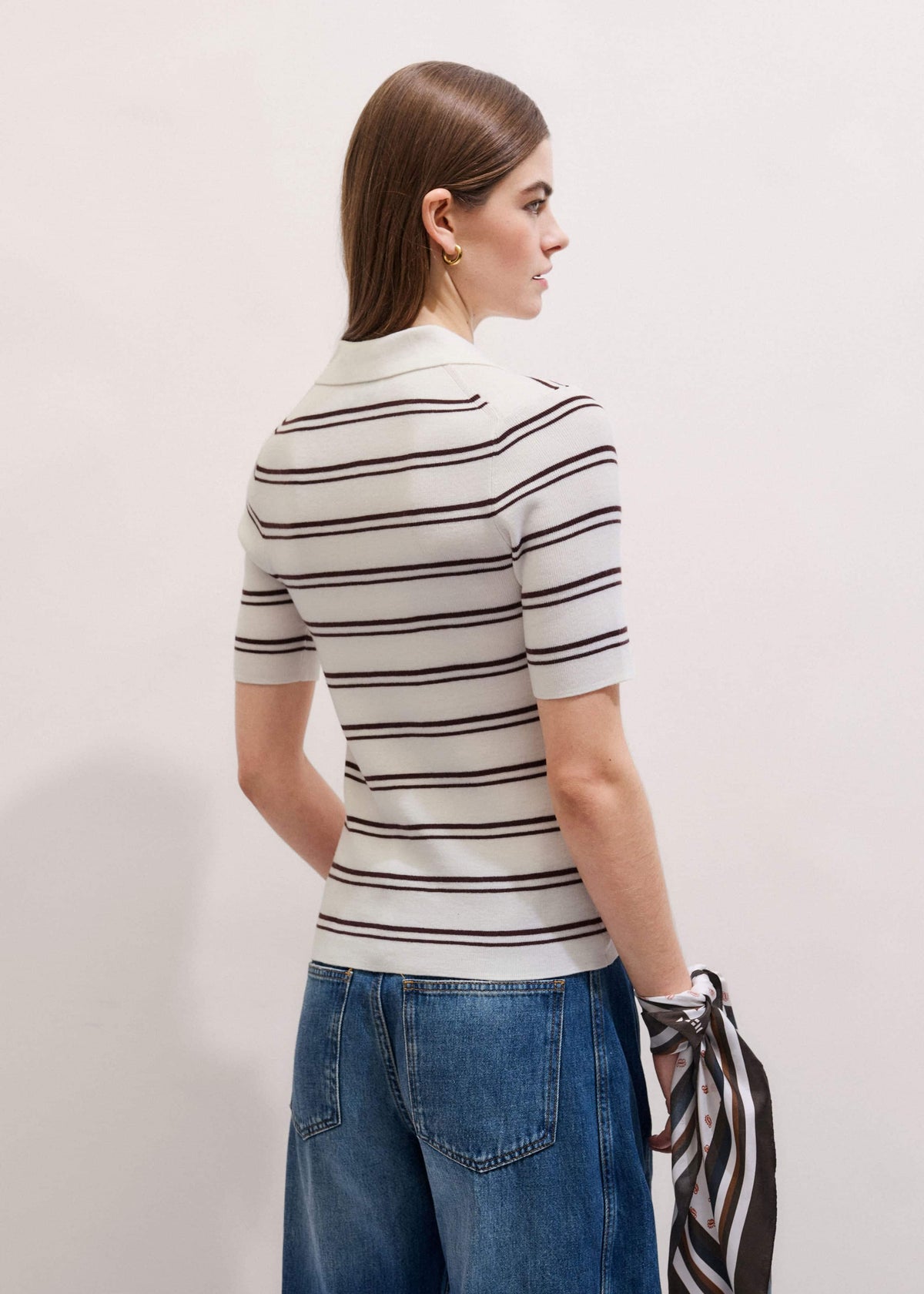 Cream Two-Way Zip Stripe Slim Tee | ME+EM Clothing