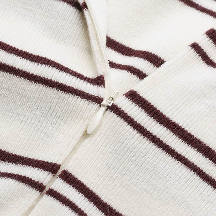 Cream Two-Way Zip Stripe Slim Tee | ME+EM Clothing