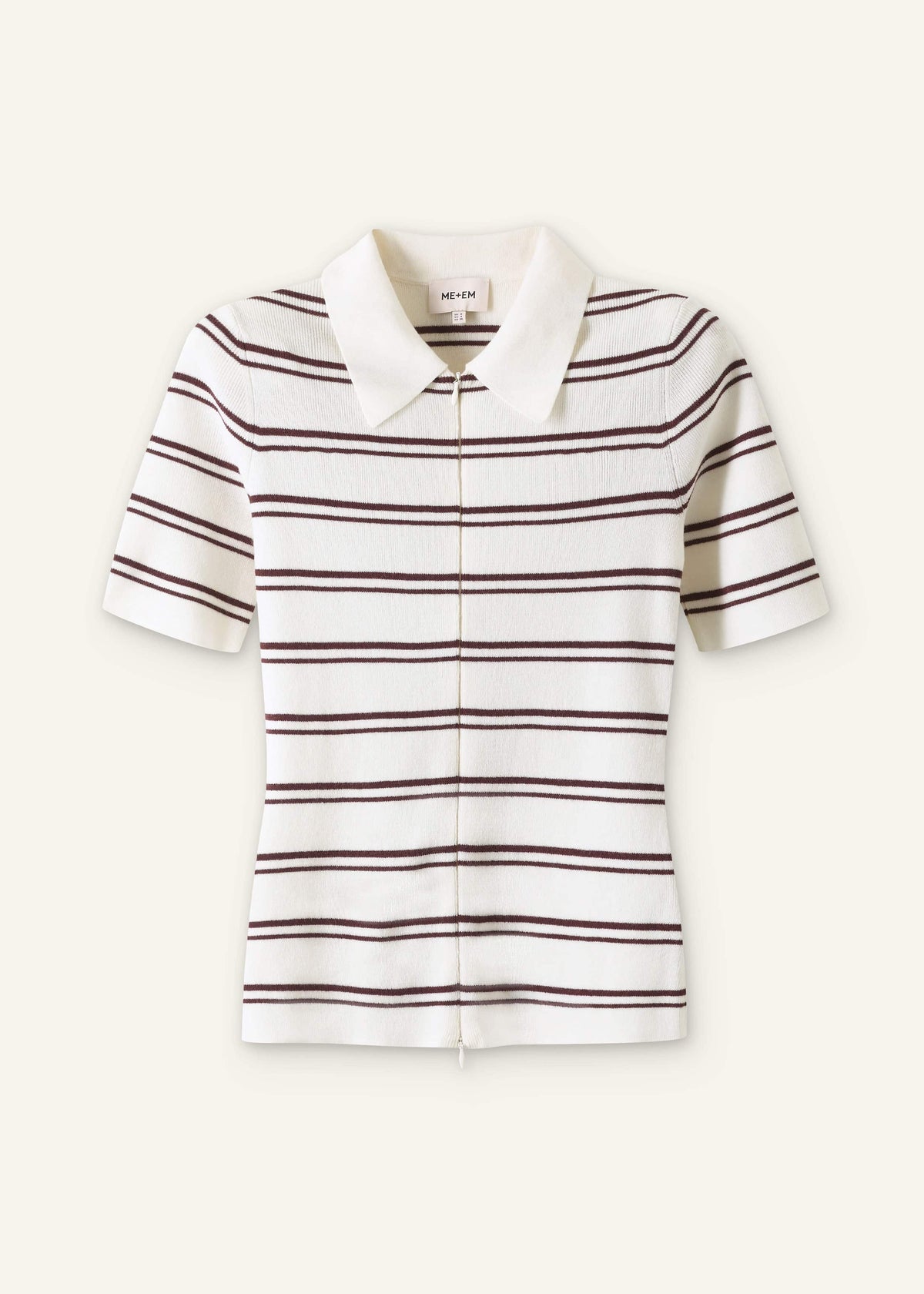 Cream Two-Way Zip Stripe Slim Tee | ME+EM Clothing
