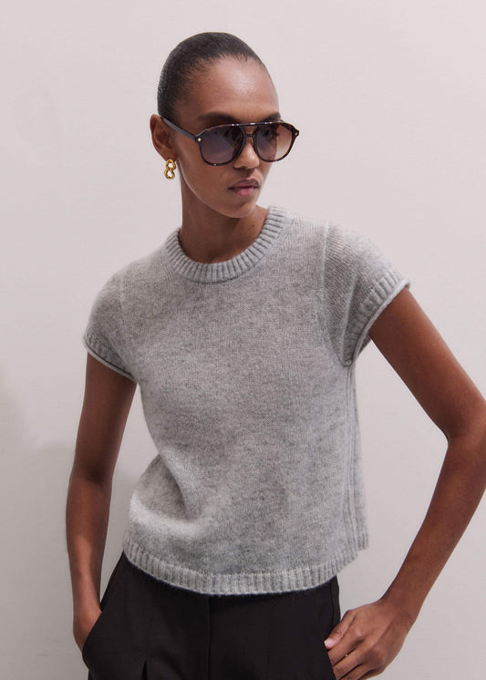 Gray Merino Cashmere Silk Straight Baby Tee | ME+EM Clothing