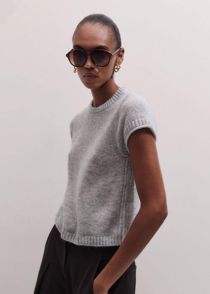 Gray Merino Cashmere Silk Straight Baby Tee | ME+EM Clothing