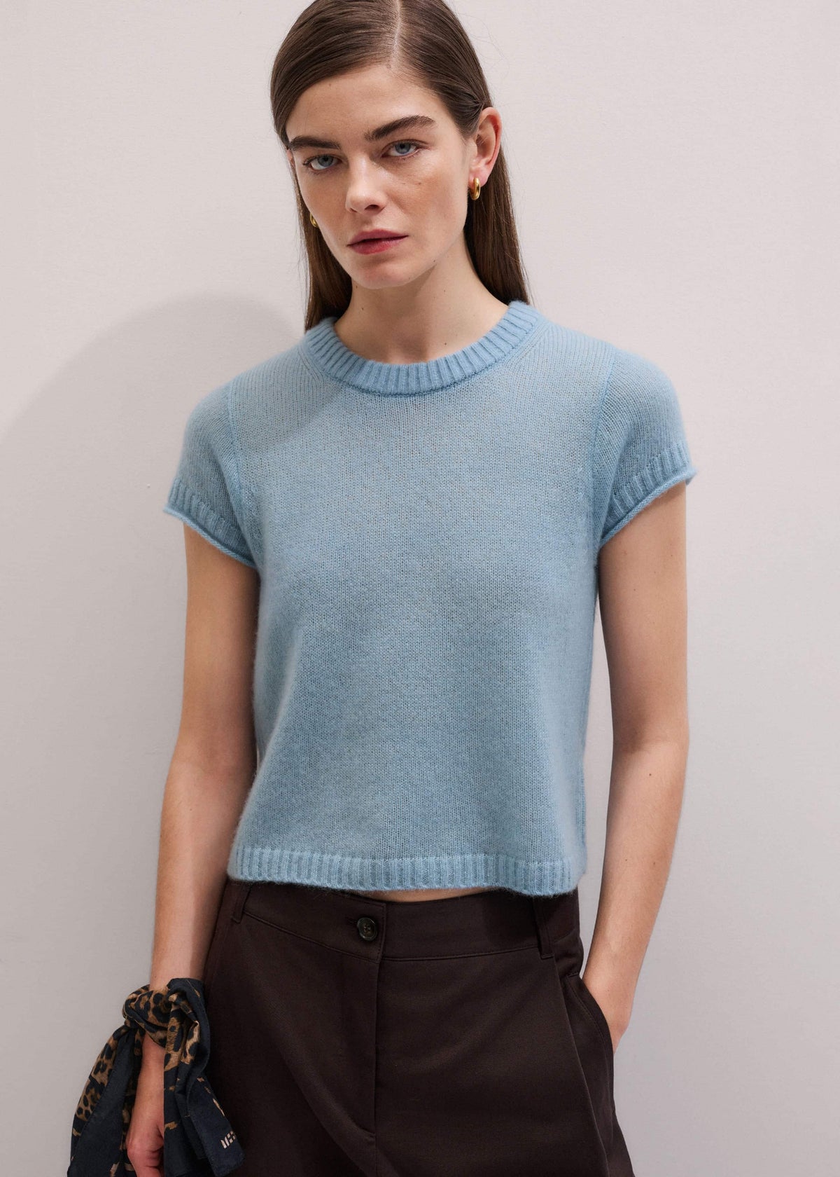 Blue Merino Cashmere Silk Straight Baby Tee | ME+EM Clothing
