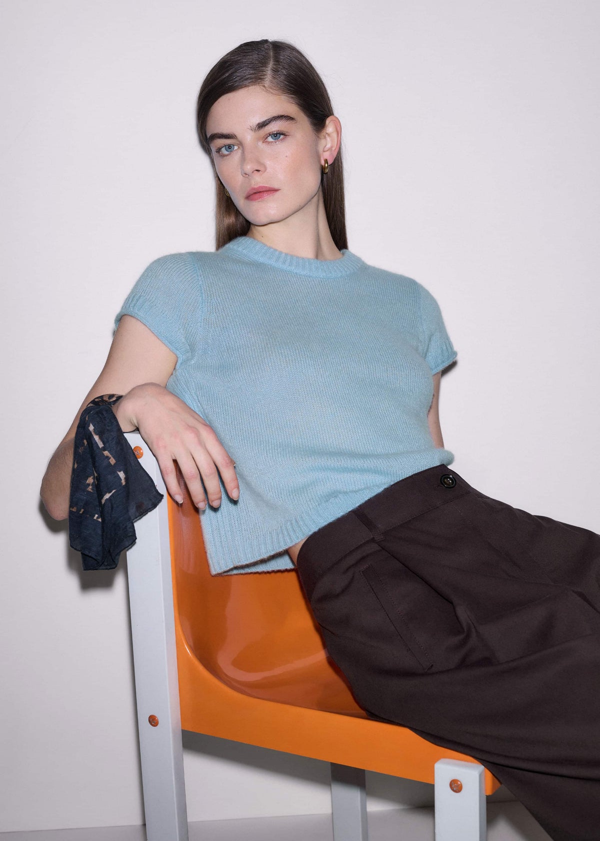 Blue Merino Cashmere Silk Straight Baby Tee | ME+EM Clothing