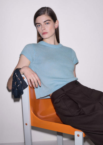 Blue Merino Cashmere Silk Straight Baby Tee | ME+EM Clothing