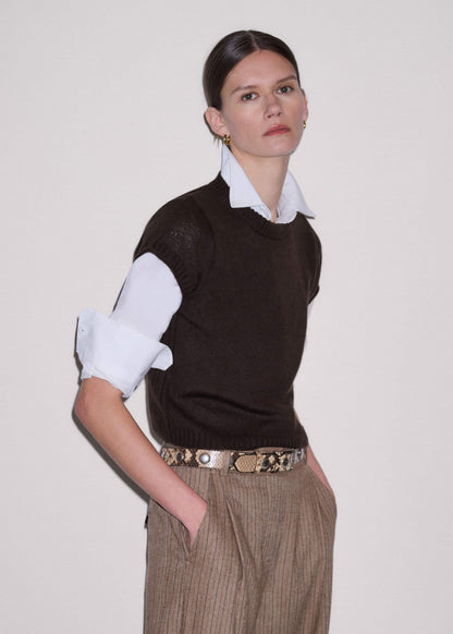 Brown Merino Cashmere Silk Straight Baby Tee | ME+EM Clothing
