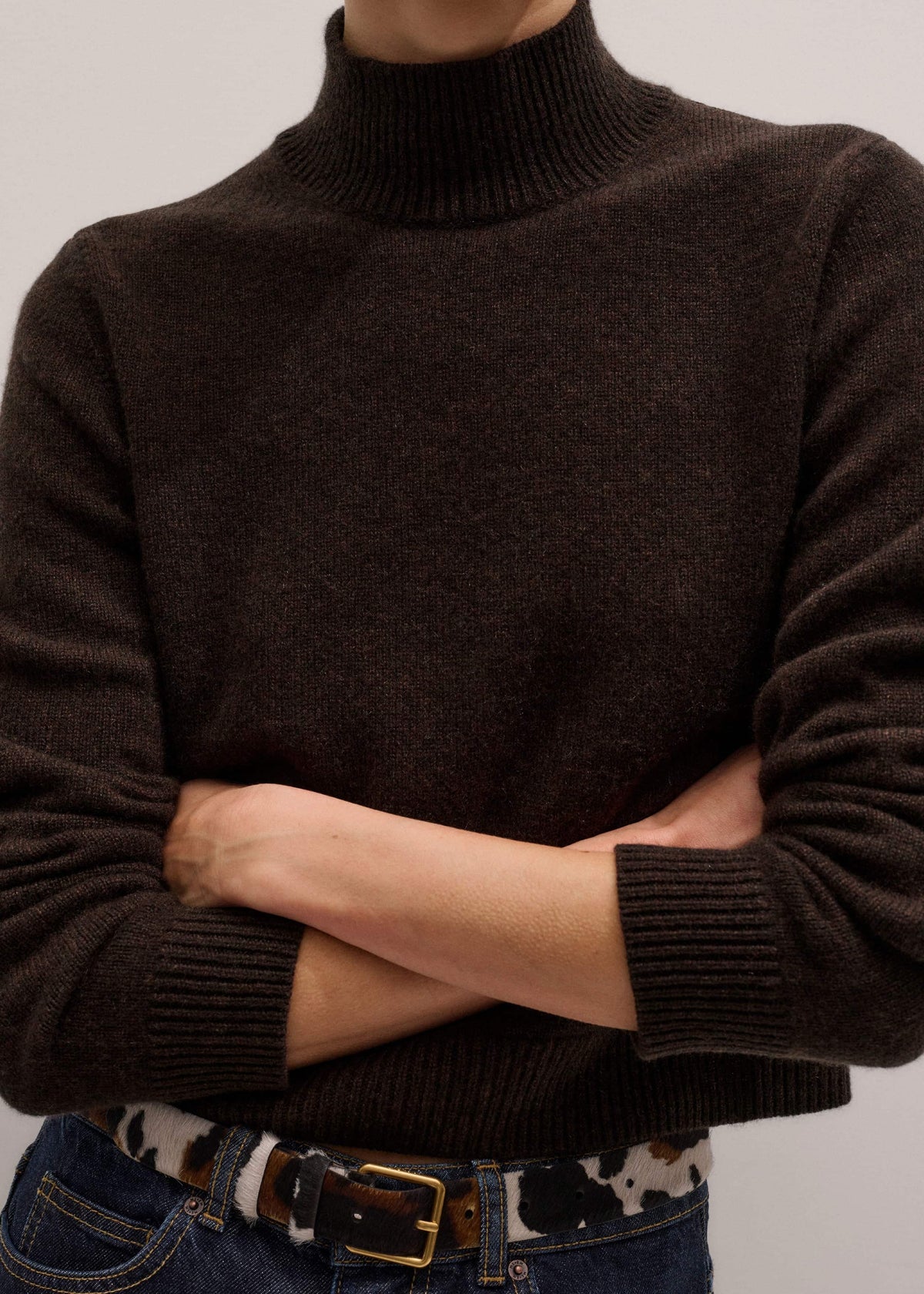 Brown Cashmere High Neck Crop Jumper | ME+EM Clothing
