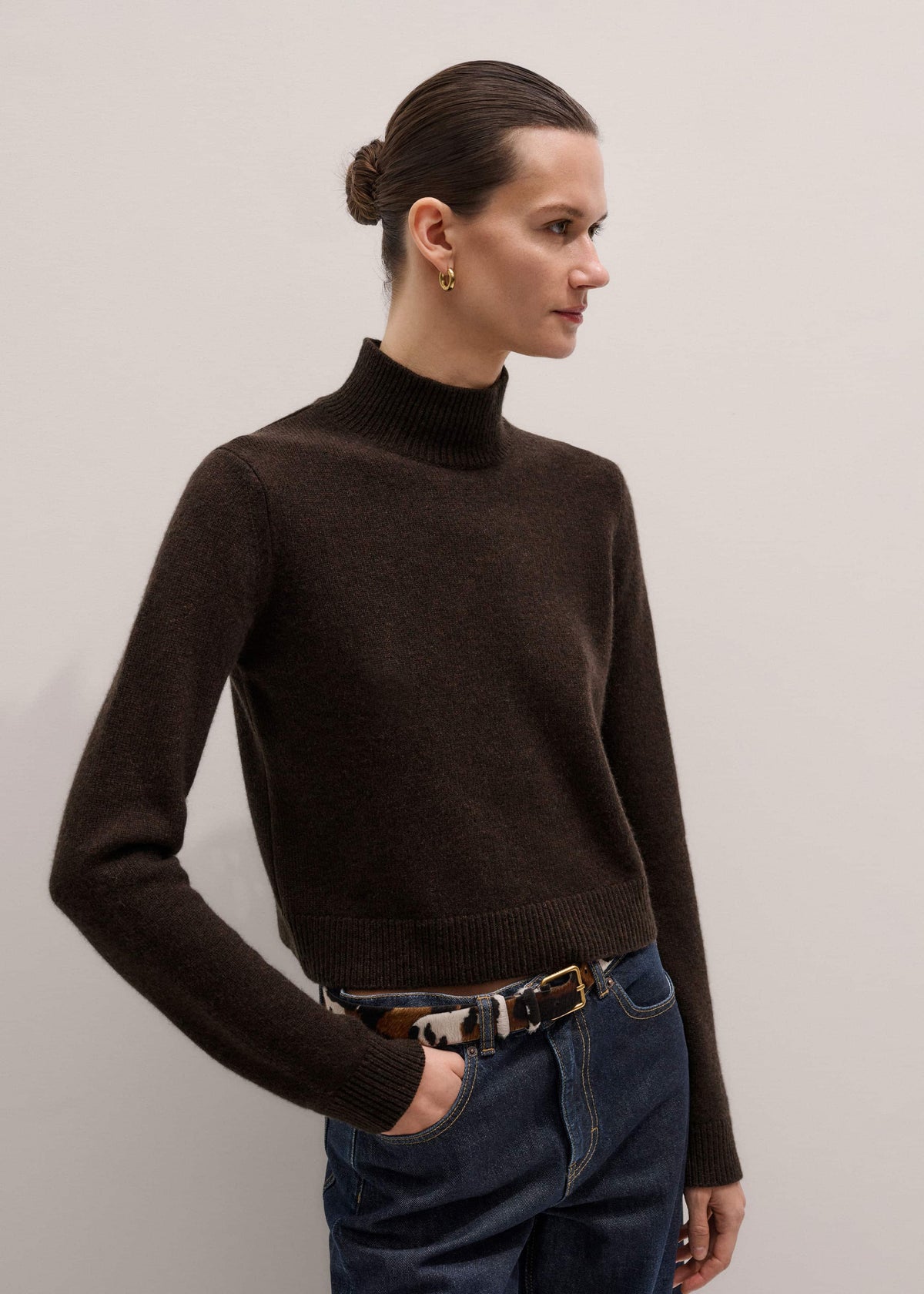 Brown Cashmere High Neck Crop Jumper | ME+EM Clothing