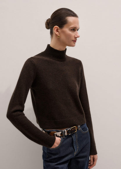 Brown Cashmere High Neck Crop Jumper | ME+EM Clothing