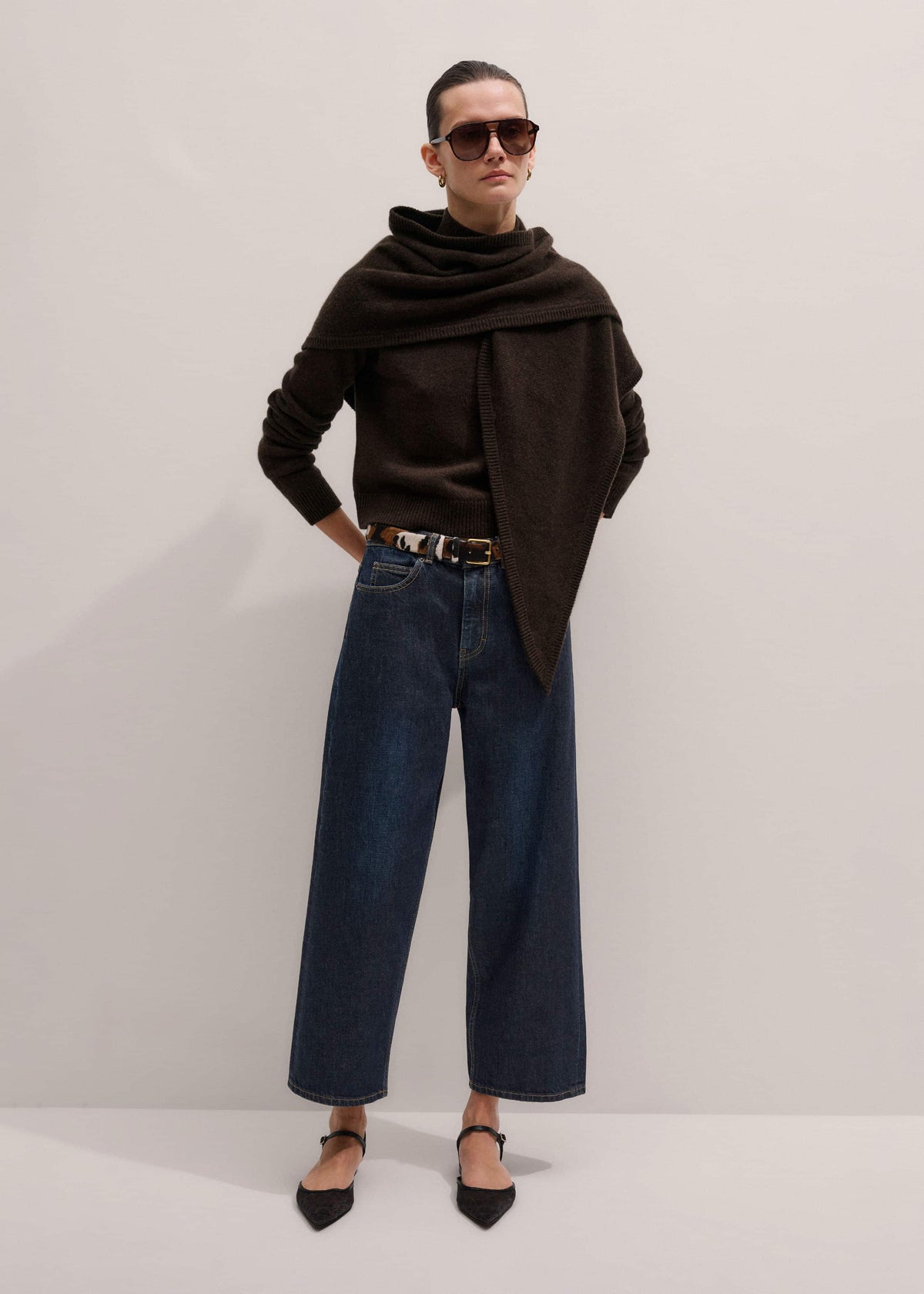 Brown Cashmere High Neck Crop Jumper | ME+EM Clothing