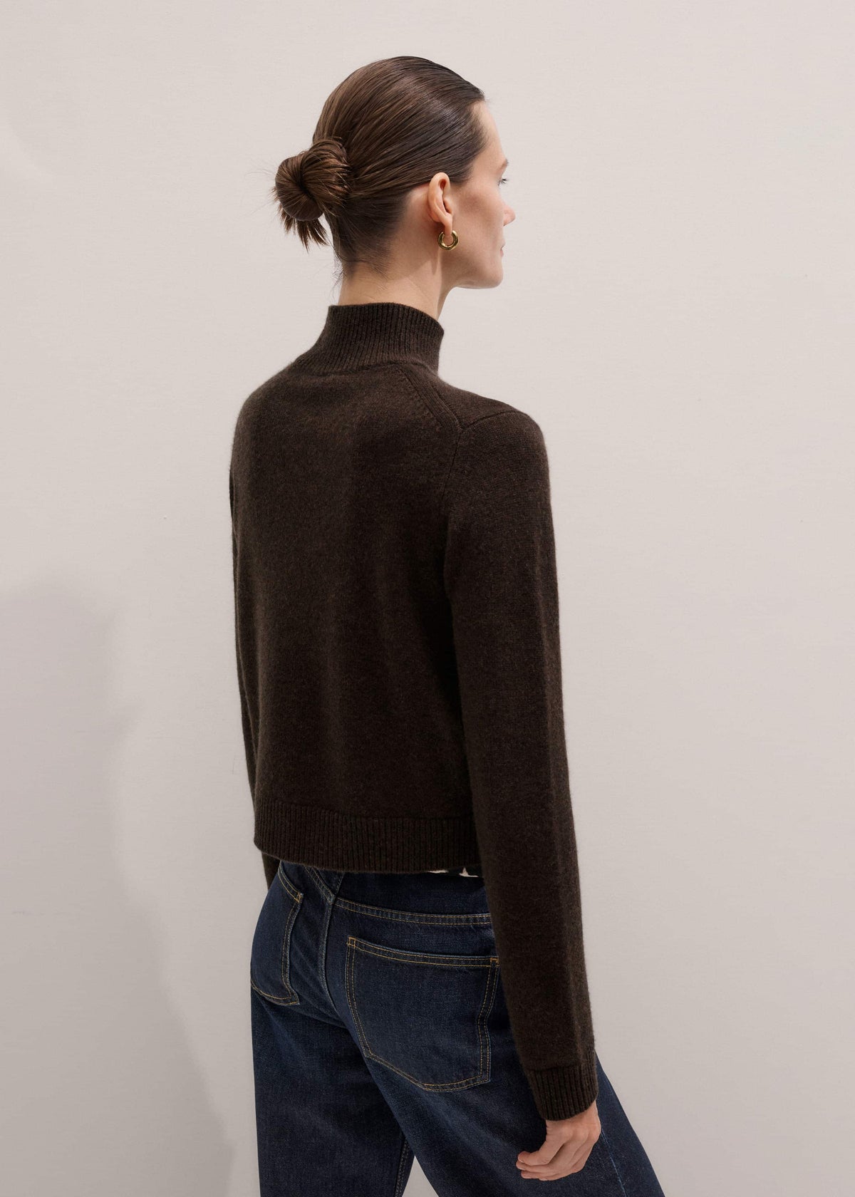 Brown Cashmere High Neck Crop Jumper | ME+EM Clothing