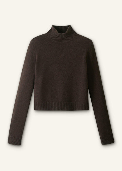 Brown Cashmere High Neck Crop Jumper | ME+EM Clothing
