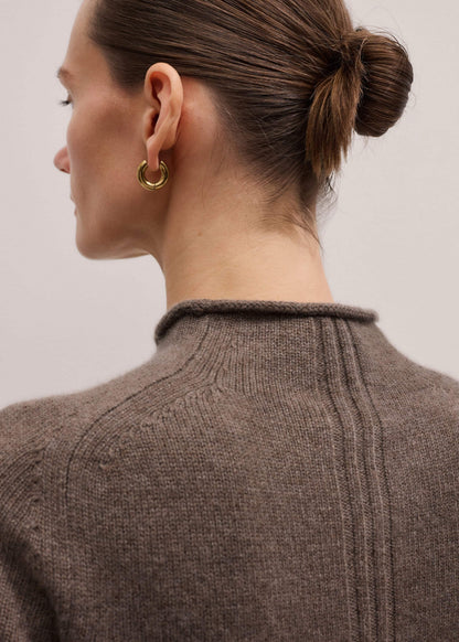 Brown Cashmere Roll Trim Knit Tee | ME+EM Clothing
