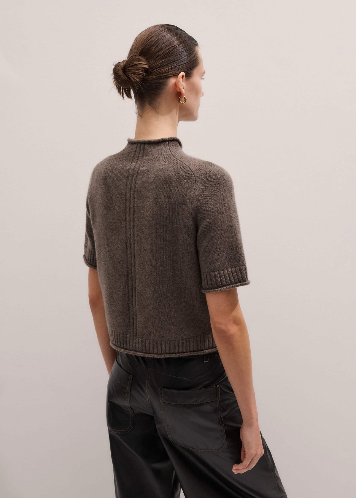 Brown Cashmere Roll Trim Knit Tee | ME+EM Clothing