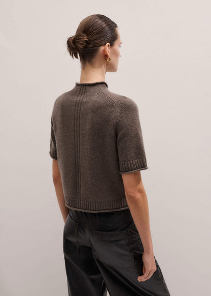 Brown Cashmere Roll Trim Knit Tee | ME+EM Clothing