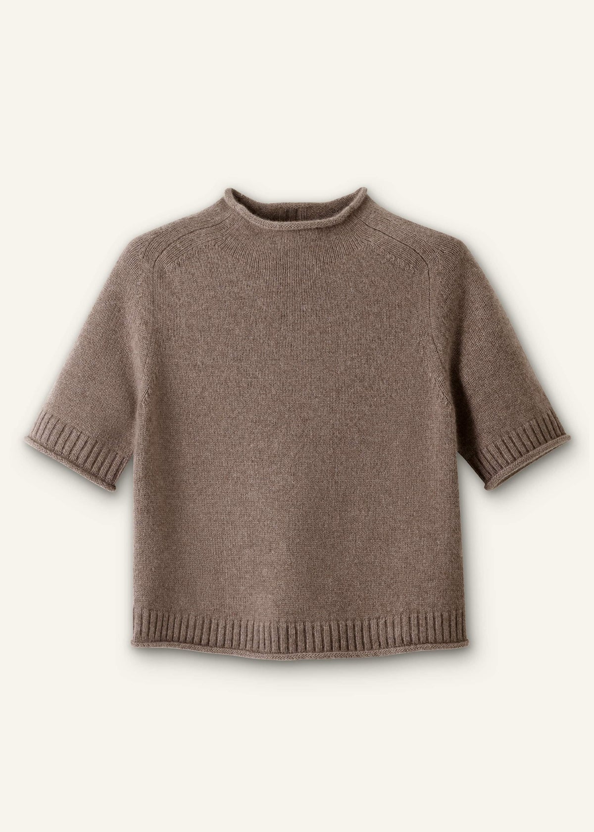 Brown Cashmere Roll Trim Knit Tee | ME+EM Clothing