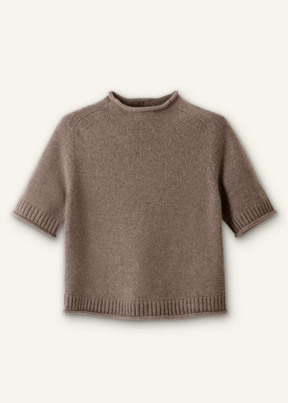 Brown Cashmere Roll Trim Knit Tee | ME+EM Clothing