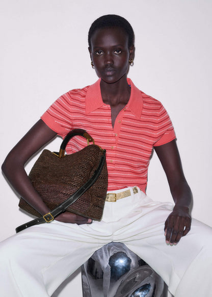 Pink Textured Stripe Straight Sporty Smart Polo Tee | ME+EM Clothing