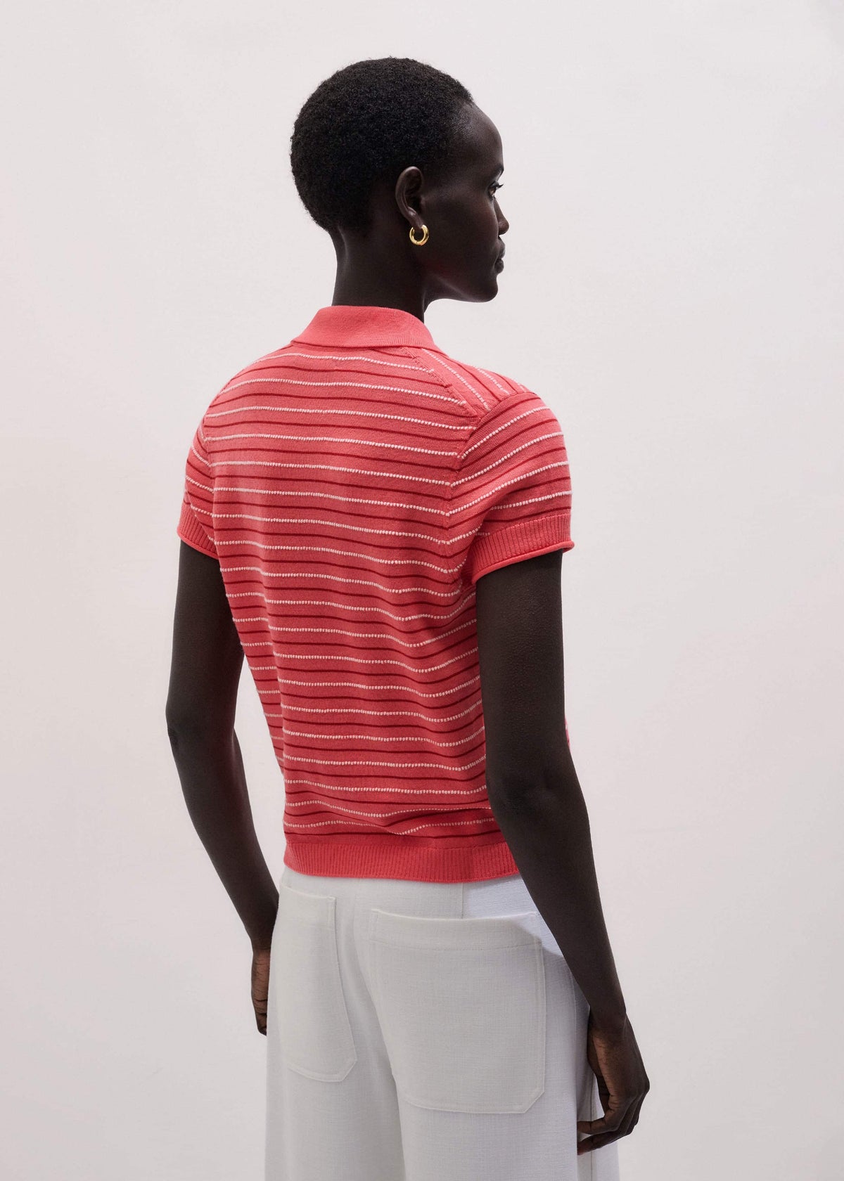 Pink Textured Stripe Straight Sporty Smart Polo Tee | ME+EM Clothing