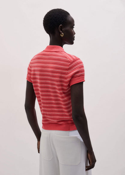 Pink Textured Stripe Straight Sporty Smart Polo Tee | ME+EM Clothing