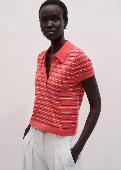Pink Textured Stripe Straight Sporty Smart Polo Tee | ME+EM Clothing