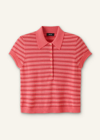 Pink Textured Stripe Straight Sporty Smart Polo Tee | ME+EM Clothing