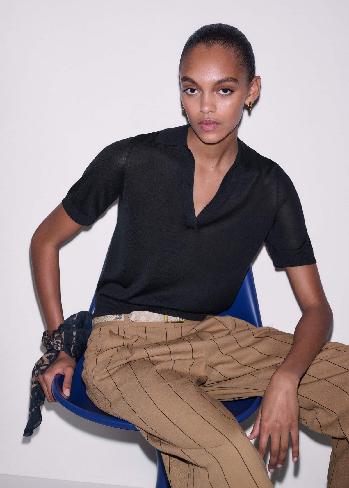 Black Silk Slim Knit Polo Tee | ME+EM Clothing