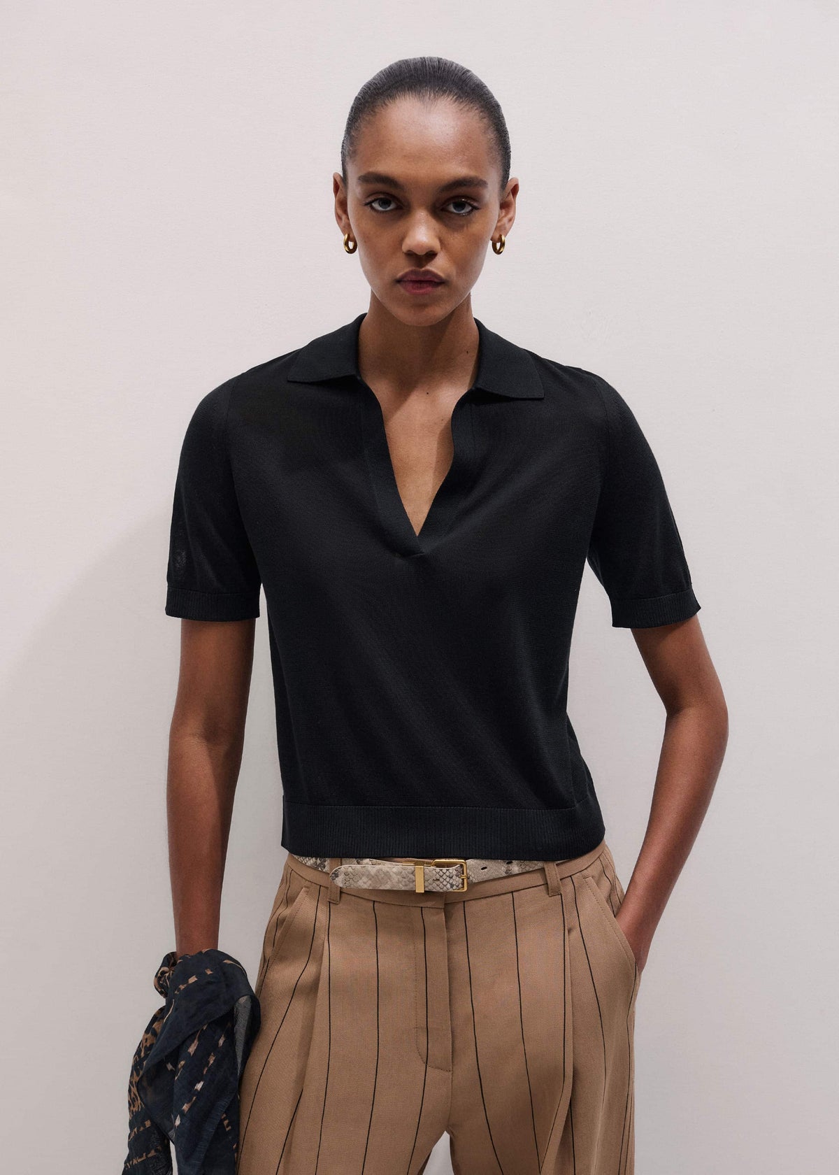 Black Silk Slim Knit Polo Tee | ME+EM Clothing