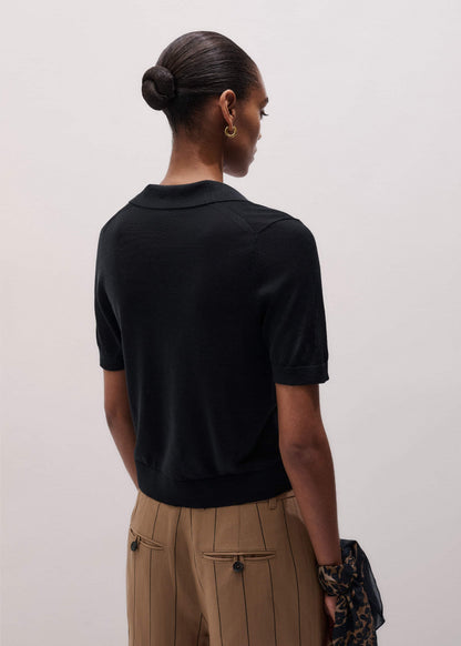 Black Silk Slim Knit Polo Tee | ME+EM Clothing
