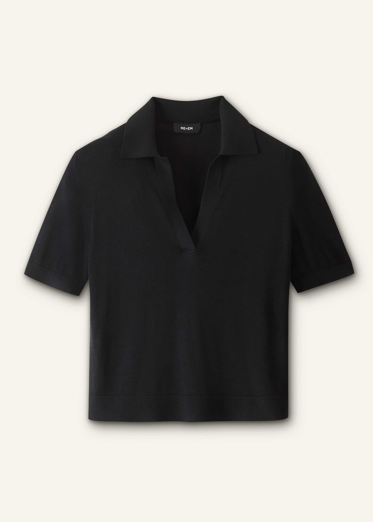 Black Silk Slim Knit Polo Tee | ME+EM Clothing