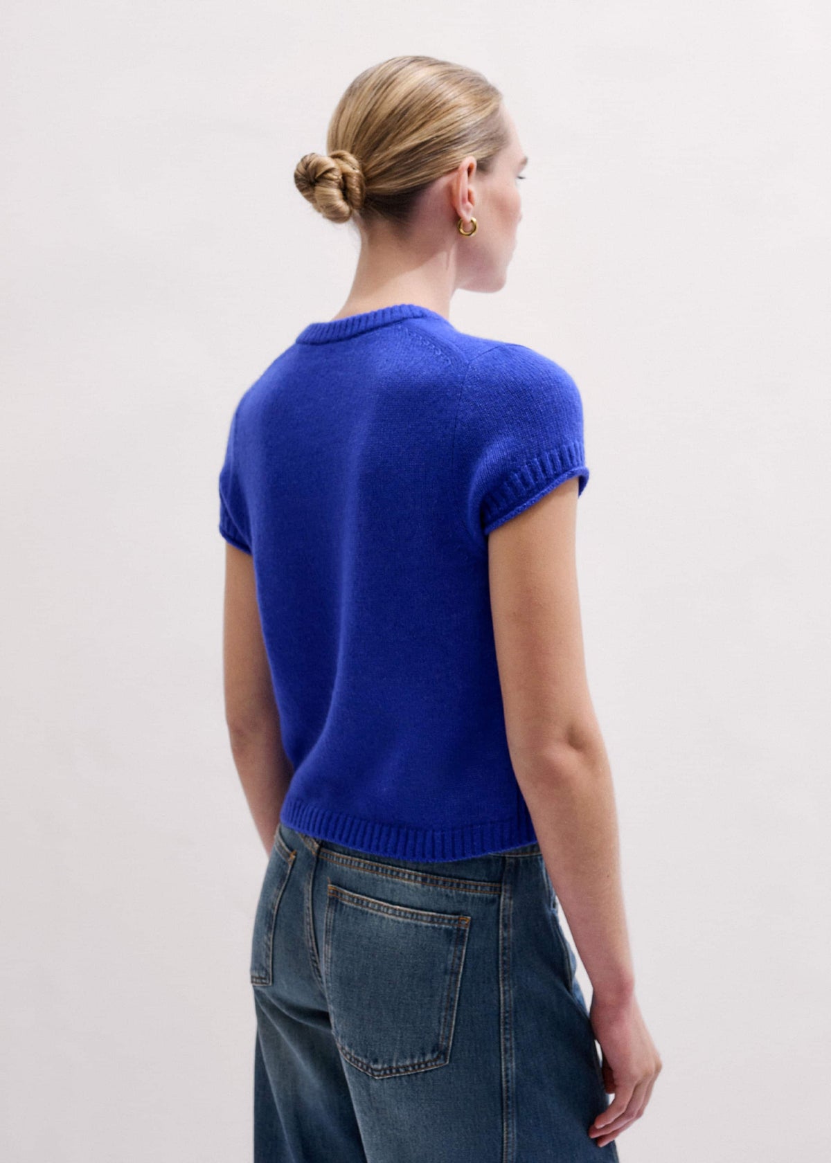 Blue Merino Cashmere Silk V-Neck Baby Tee | ME+EM Clothing
