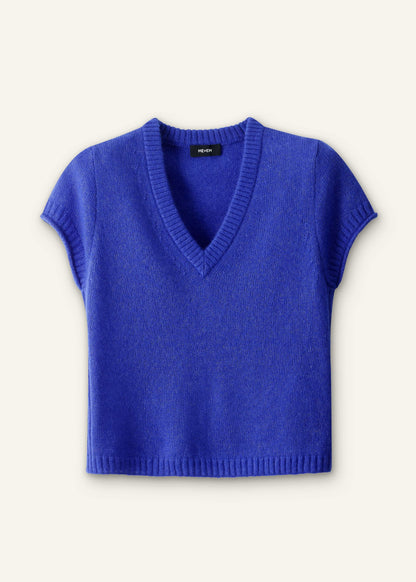 Blue Merino Cashmere Silk V-Neck Baby Tee | ME+EM Clothing