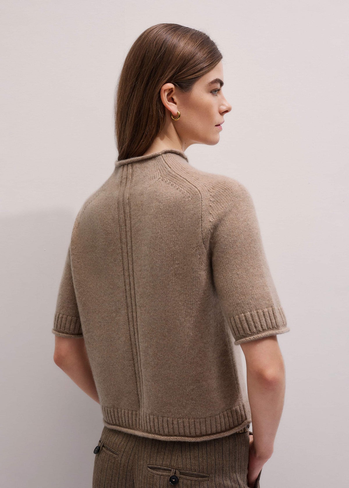 Brown Cashmere Roll Trim Knit Tee | ME+EM Clothing