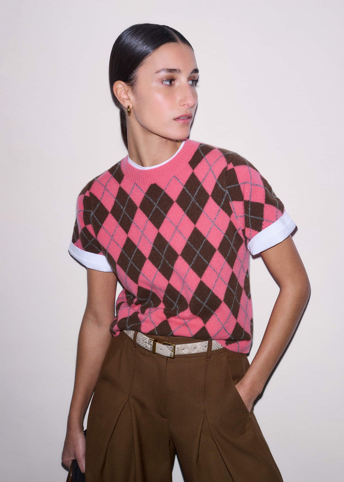 Pink Cashmere Argyle Knit Baby Tee | ME+EM Clothing