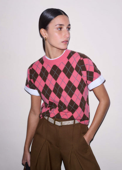 Pink Cashmere Argyle Knit Baby Tee | ME+EM Clothing