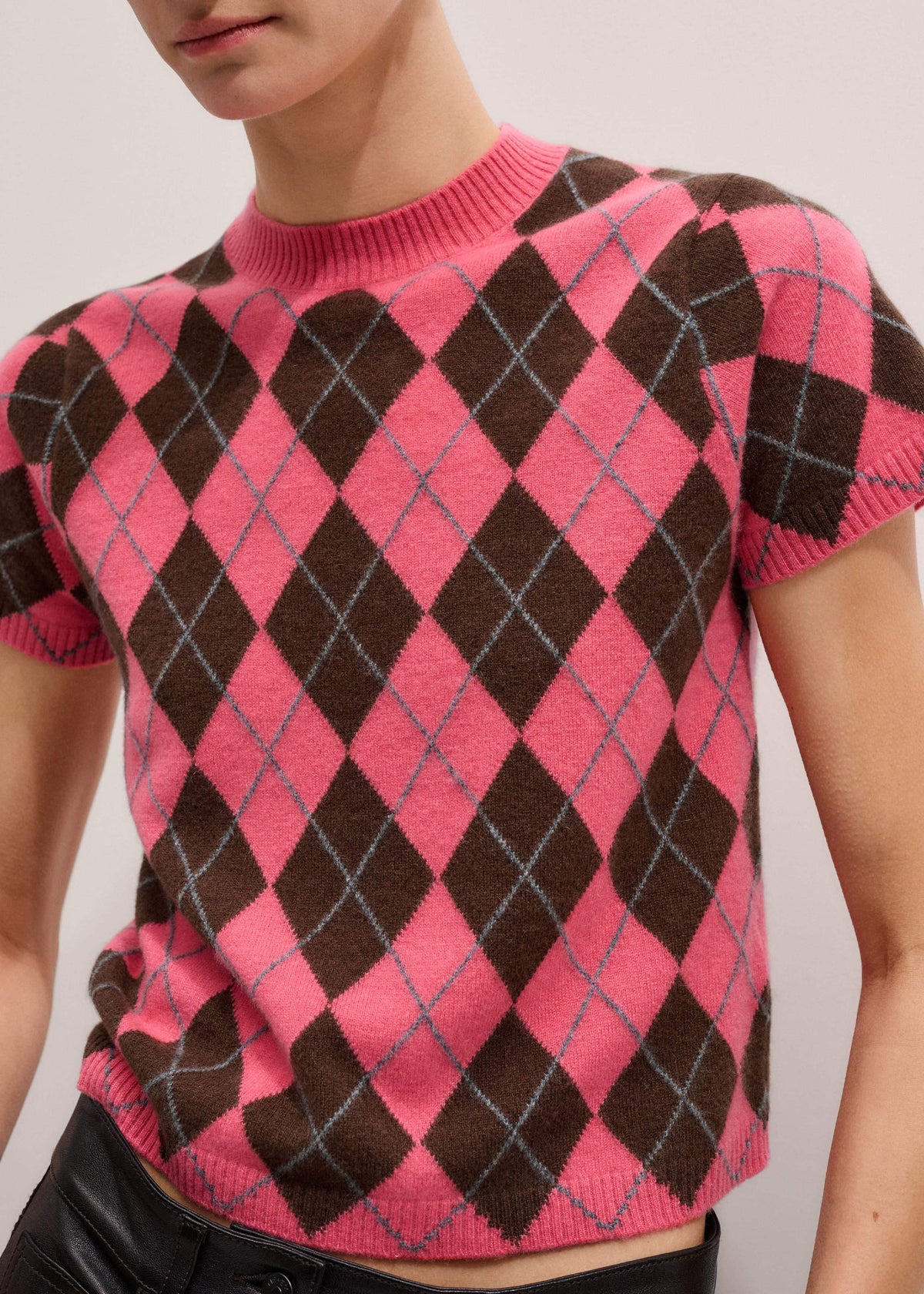 Pink Cashmere Argyle Knit Baby Tee | ME+EM Clothing