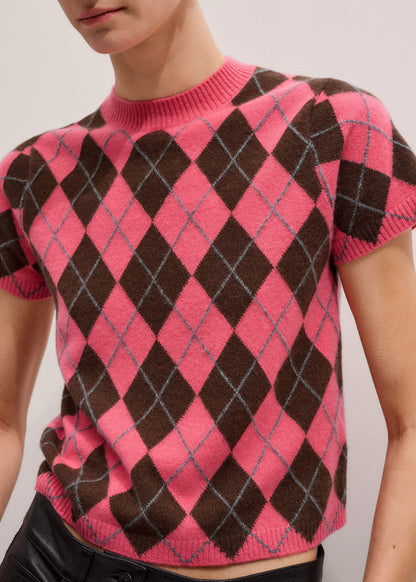 Pink Cashmere Argyle Knit Baby Tee | ME+EM Clothing