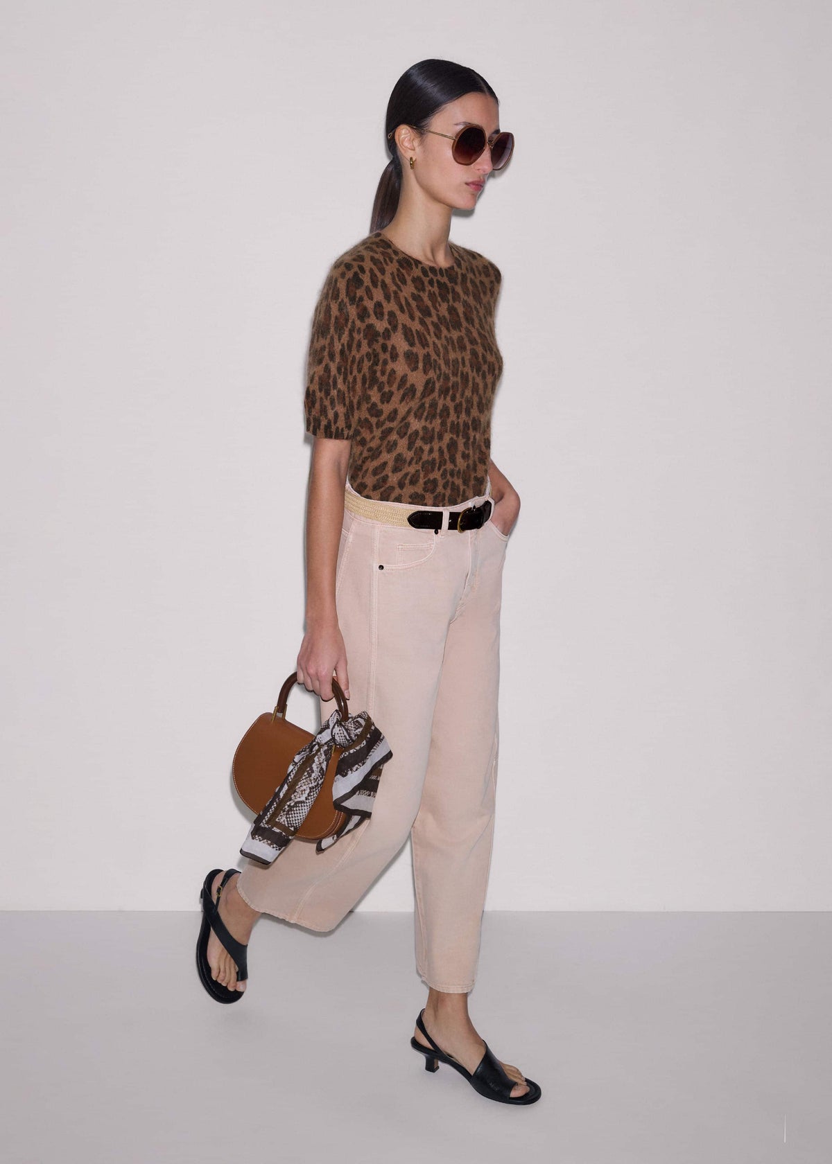 Brown Merino Cashmere Leopard Print Straight Knit Tee | ME+EM Clothing