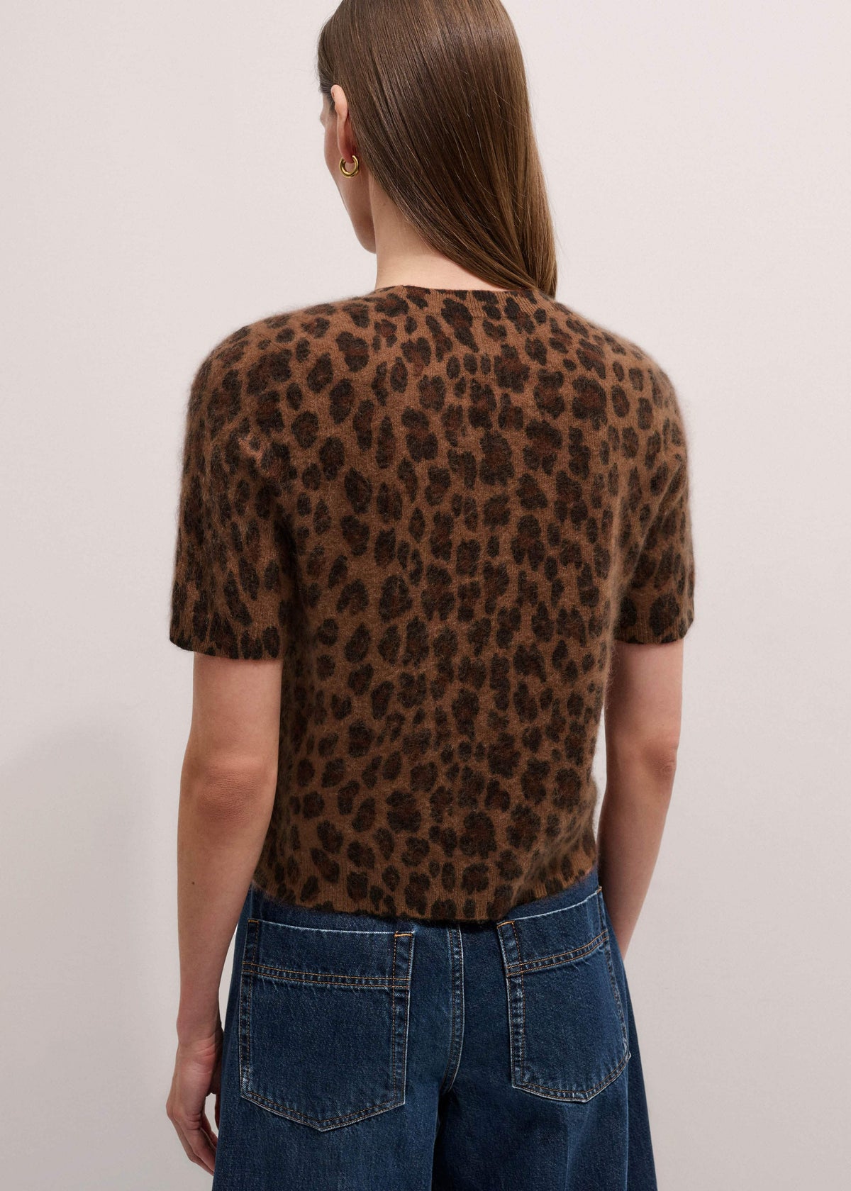 Brown Merino Cashmere Leopard Print Straight Knit Tee | ME+EM Clothing